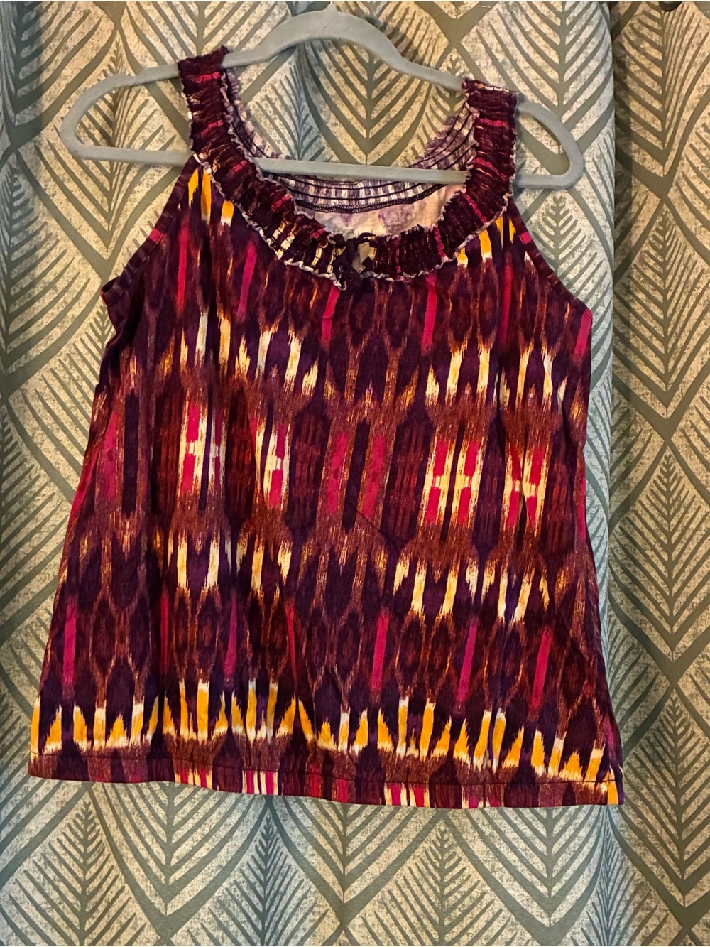 Lane Bryant Sleeveless Ruffled Neck Tank Top — Burgundy Multicolor